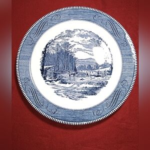 Royal China Ironstone Currier & Ives Getting Ice Platter Chop Plate 12.25 Inches